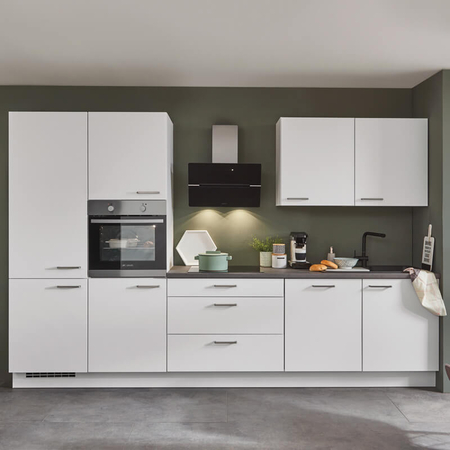 Küchenzeile FAVORIT 11 in Weiß Küche 210 cm Küchenblock mit E-Geräte und Spüle 