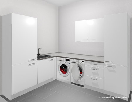 Waschküche Mit Waschmaschine Und Trockner Hölzerne Kabinette Und Wanne  Stockbild - Bild von frei, architekt: 74633123